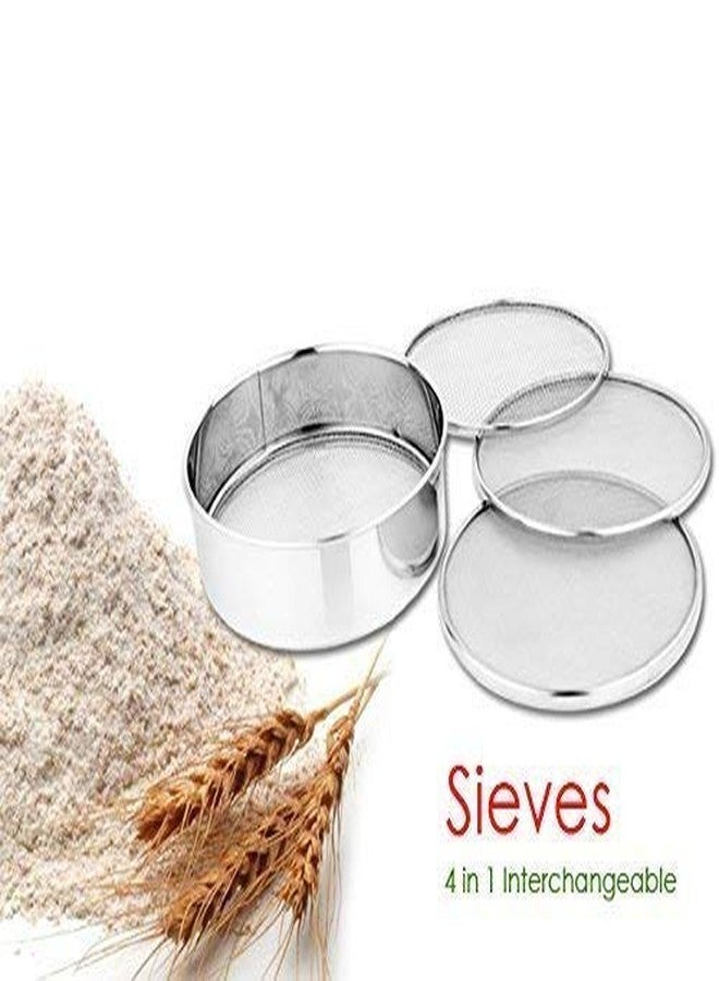 Elexiq Stainless Steel Interchangeable sieves Last Long 4 in 1 Food Strainers (Atta Chalni), Maida Sieves, Wheat Sieves, Rice Sieves, Cake Sugar Baking Kitchen Tools Sieve 8'' Chalni with 4 Nets. - Image 2